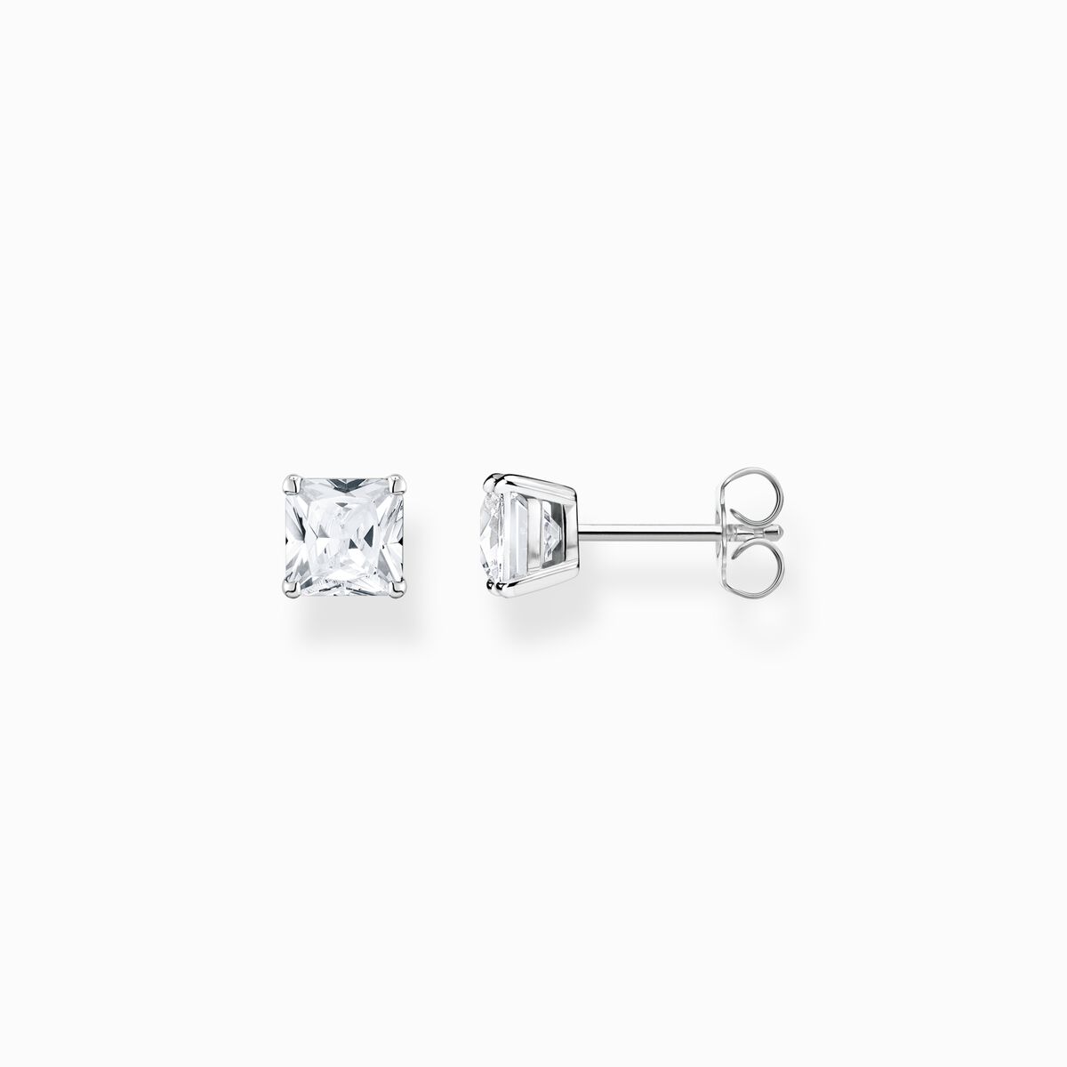 Ear studs with white stone silver
