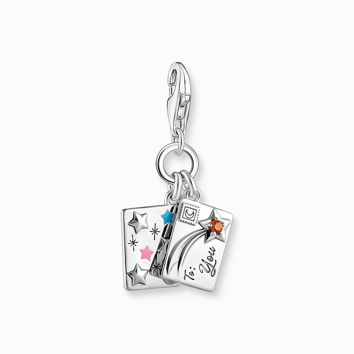 Silver charm pendant letter with stones and engraving