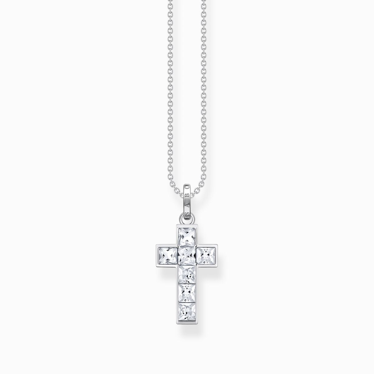 Necklace cross with white stones silver