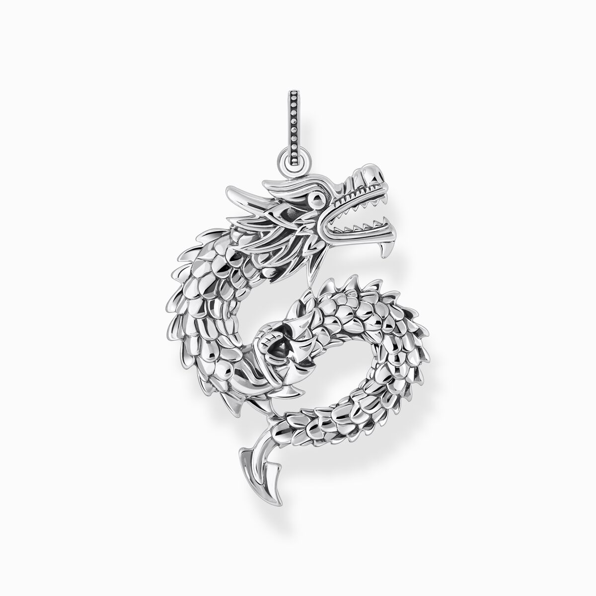 Silver blackened dragon pendant