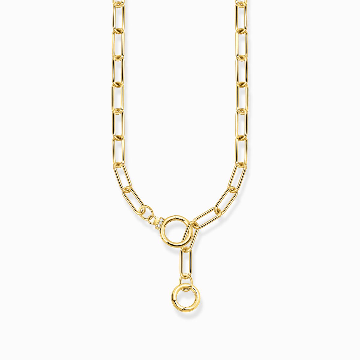Yellow-gold plated link necklace with ring clasps and zirconia