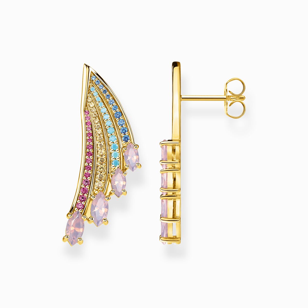 Earrings bright gold-coloured hummingbird wing
