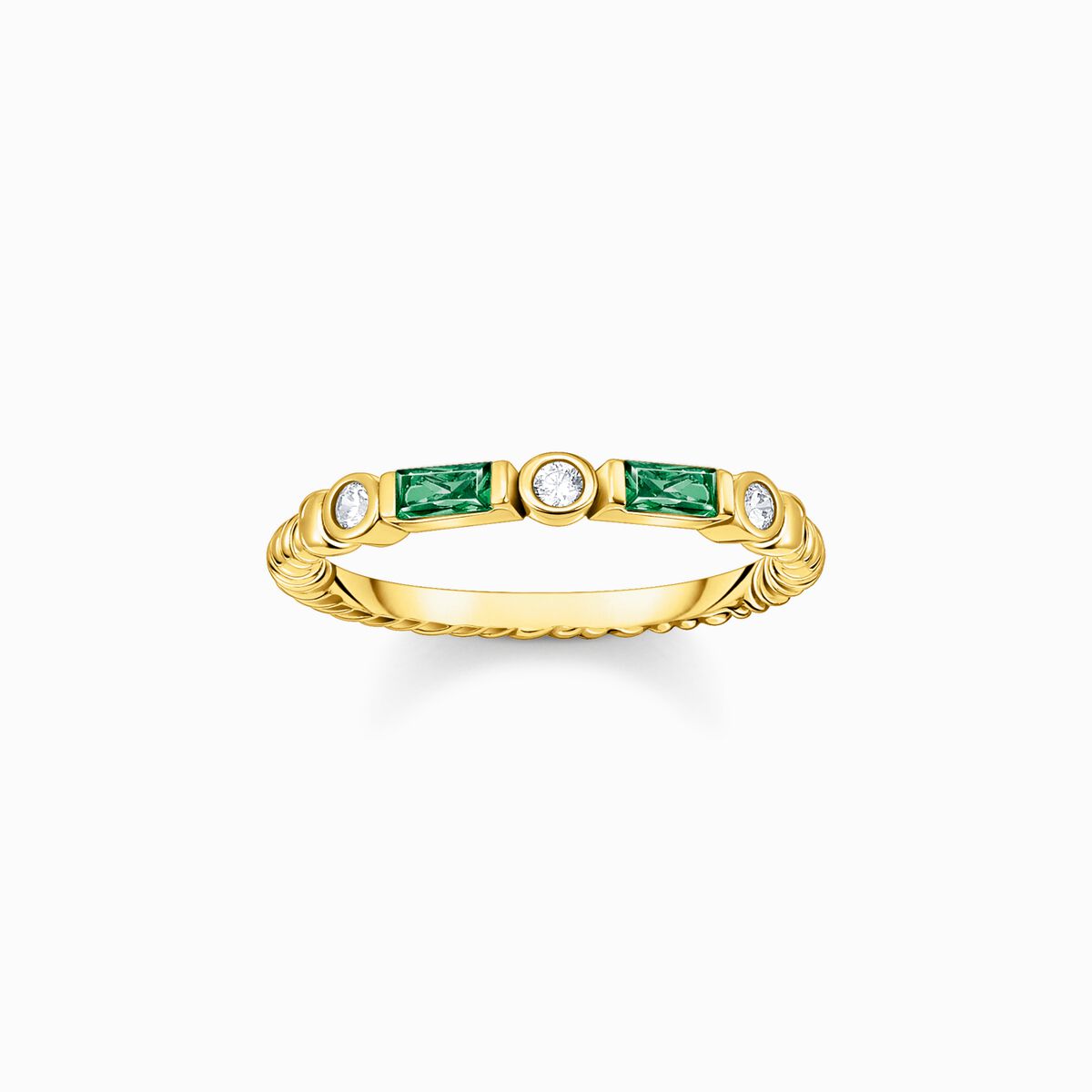 Band ring rope with green and white stones gold plated