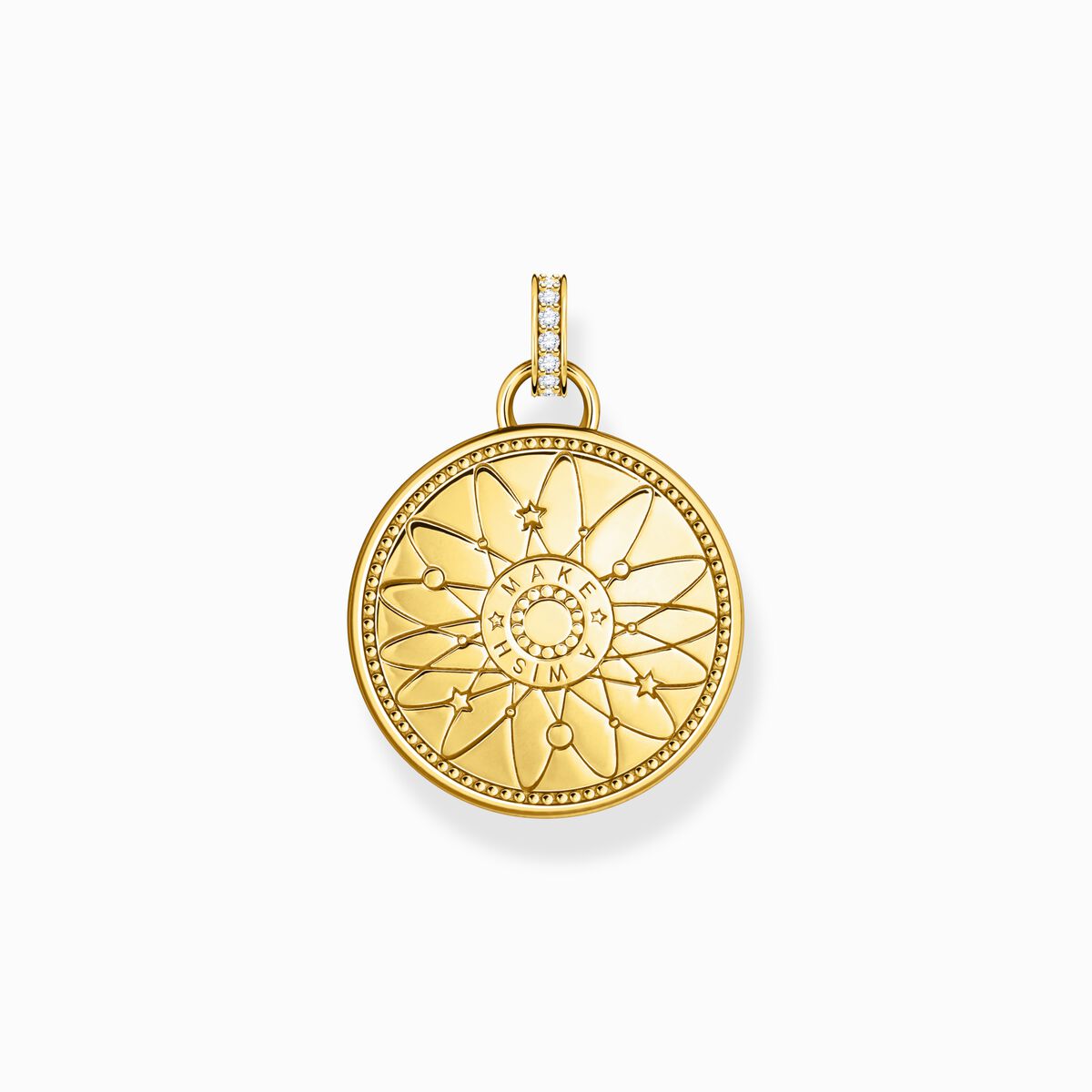 Gold-plated pendant wheel of fortune with cold enamel and stones