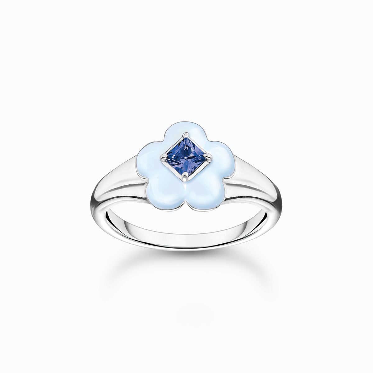 Ring with blue flower silver