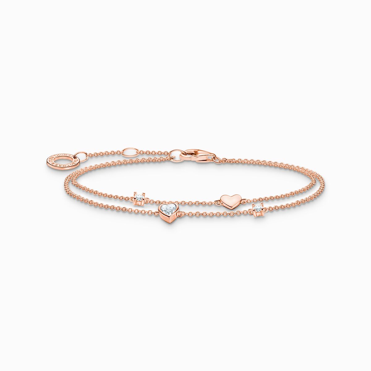 Bracelet with hearts and white stones rose gold