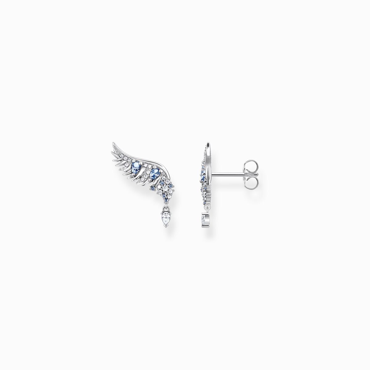 Ear studs phoenix wing with blue stones silver