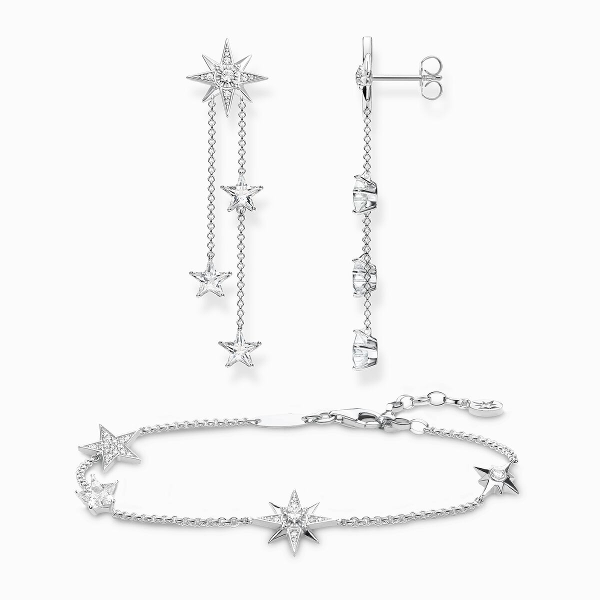 Jewellery set stars with white stones silver
