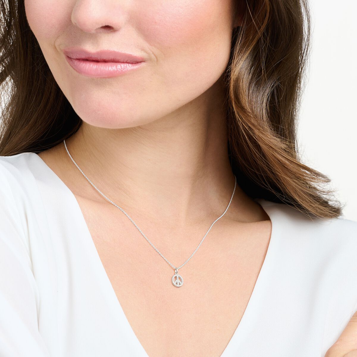 Necklace peace with white stones silver