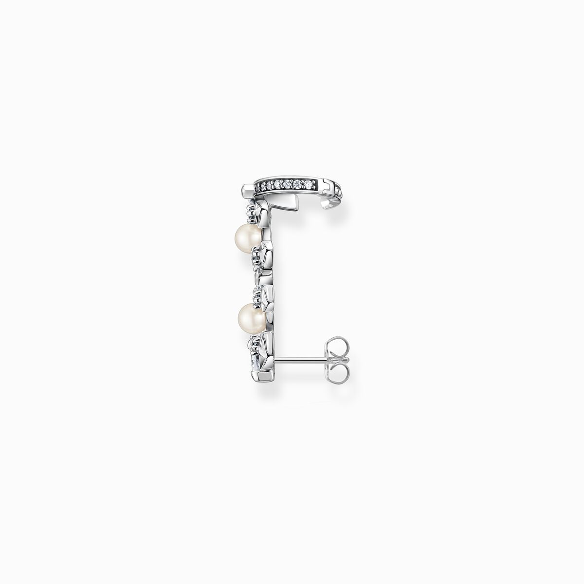 Single ear stud pearls and ice crystals silver