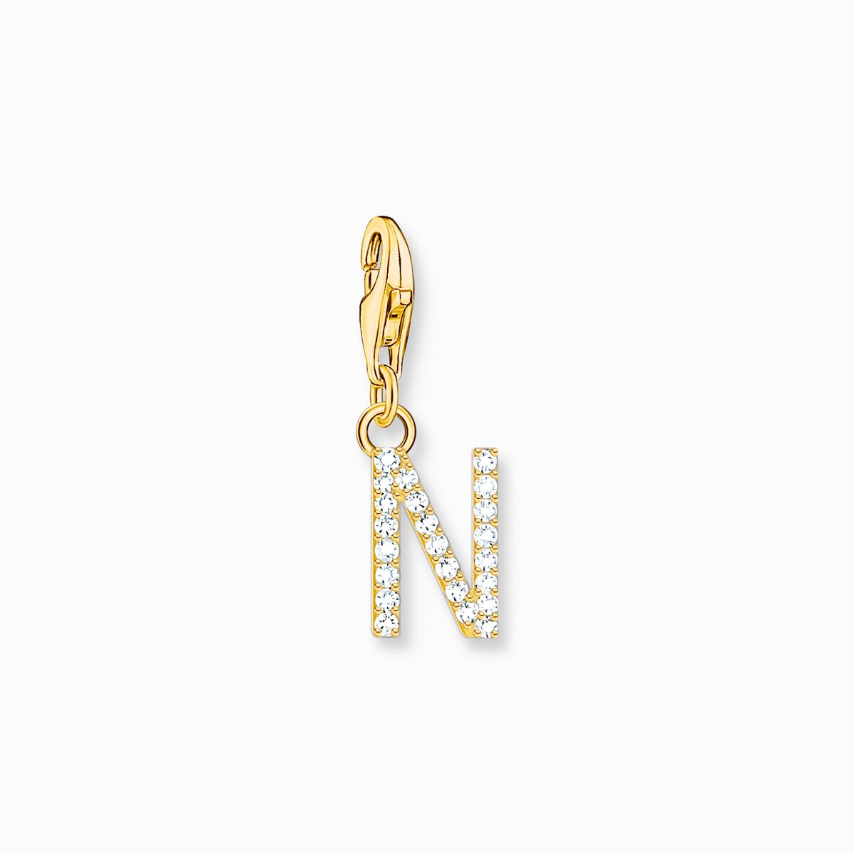 Charm pendant letter N with white stones gold plated