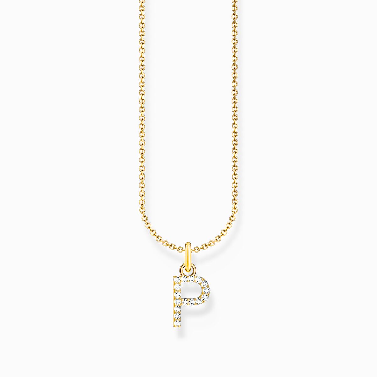 Gold-plated necklace with letter pendant P and white zirconia