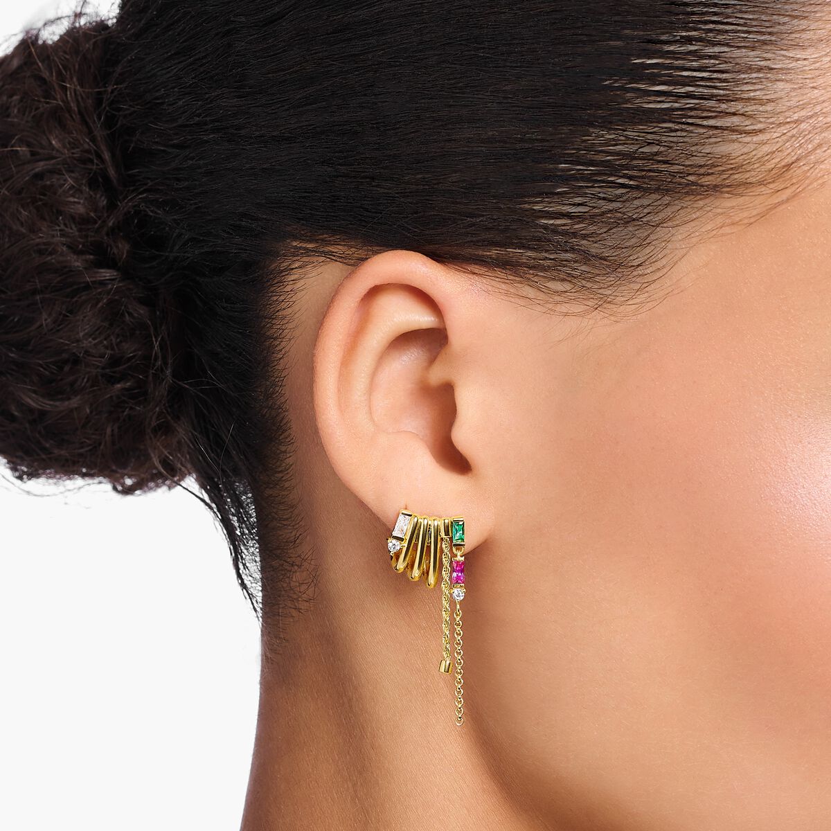 Earrings with colourful baguette-cut stones gold plated