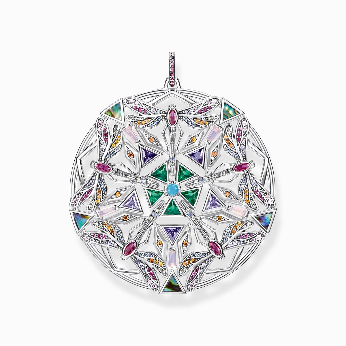 Pendant amulet kaleidoscope dragonfly silver