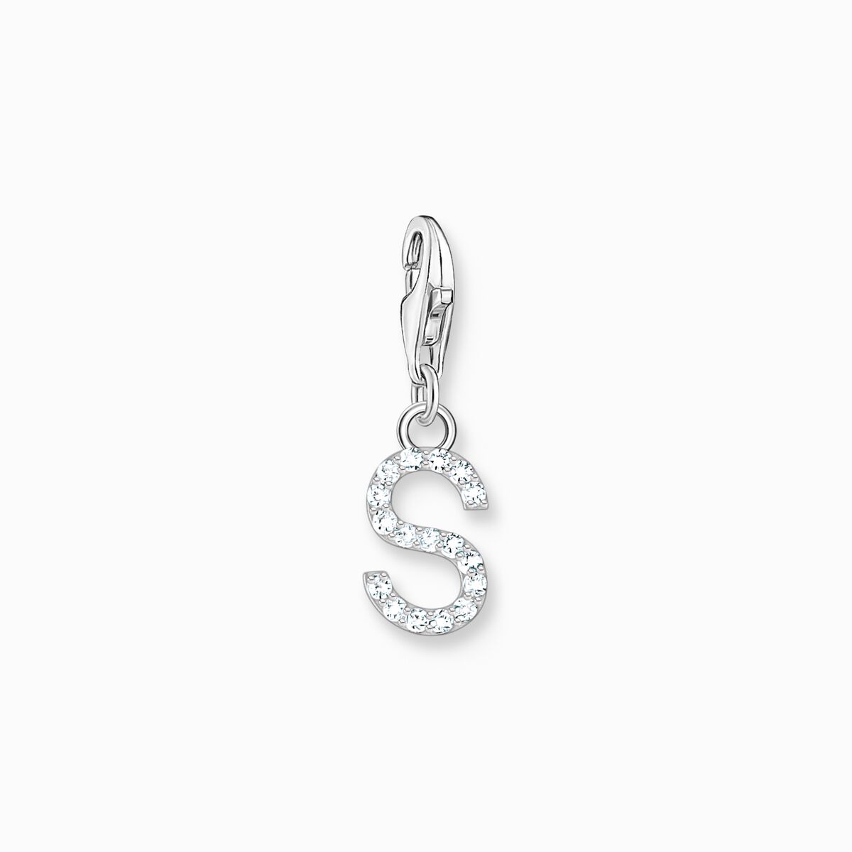 Charm pendant letter S with white stones silver