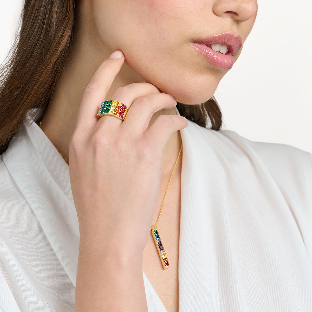 Ring colourful stones pavé gold