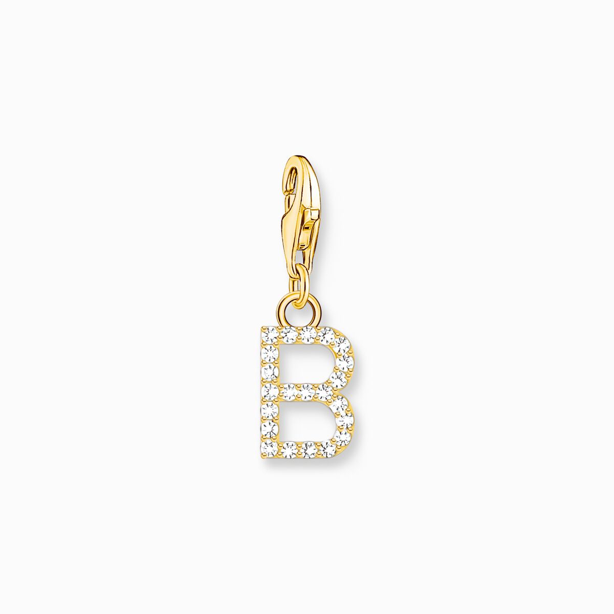 Charm pendant letter B with white stones gold plated
