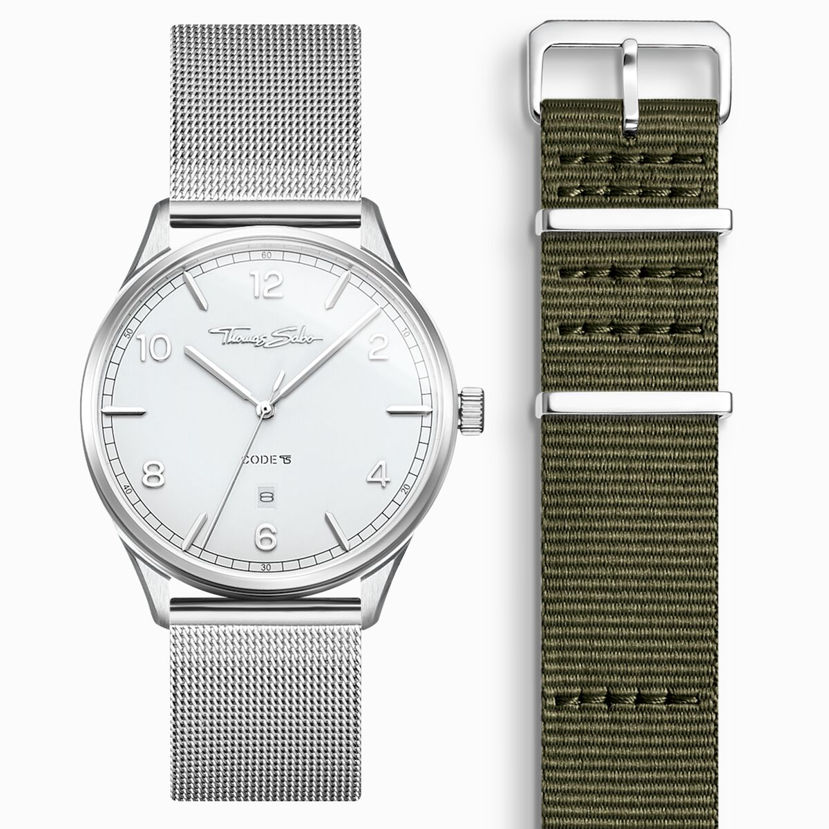 SET CODE TS white watch & khaki strap
