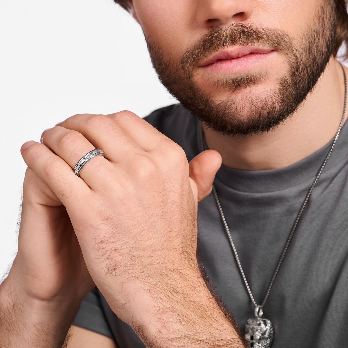 Blackened silver ring crocodile shell