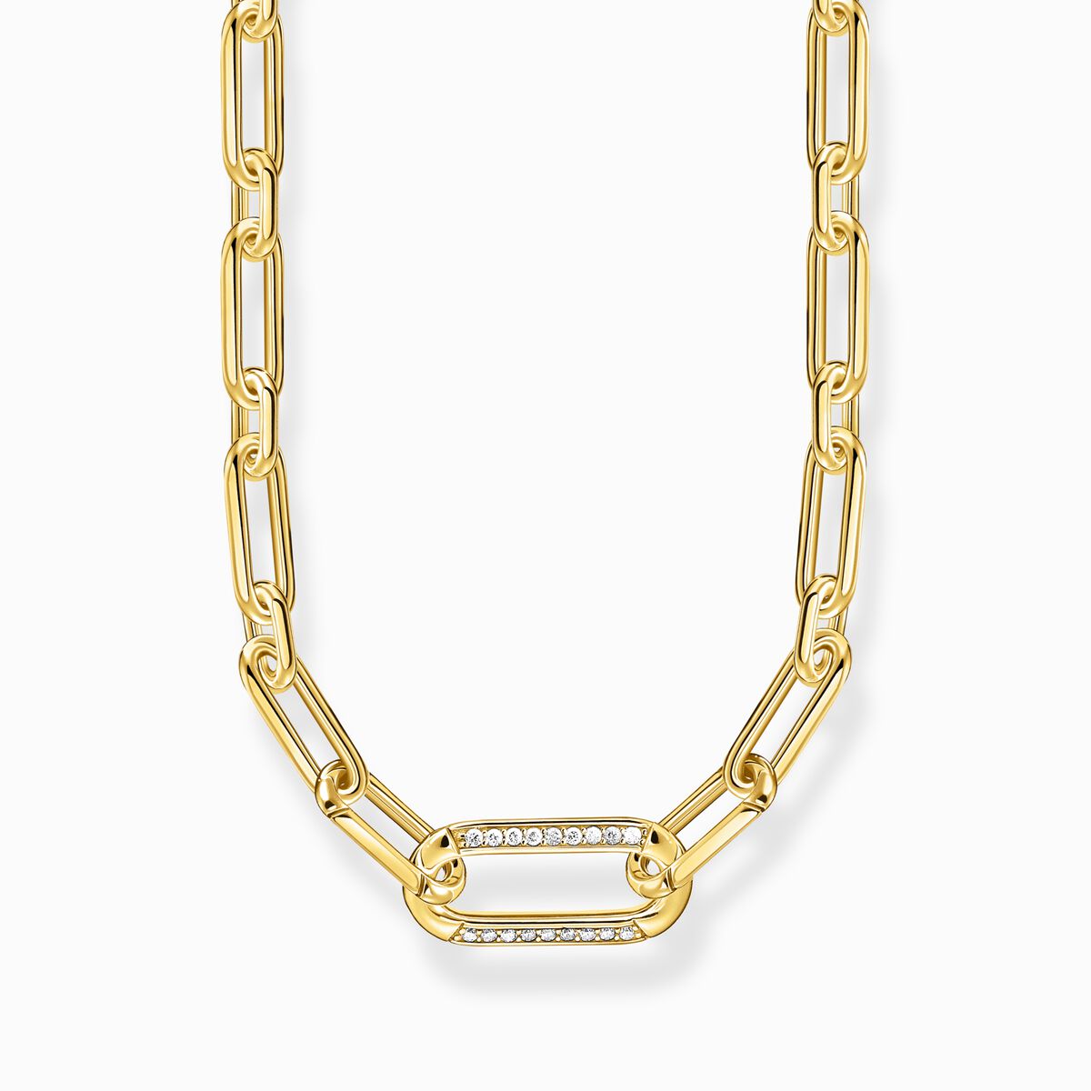 Yellow-gold plated link necklace with anchor element and zirconia