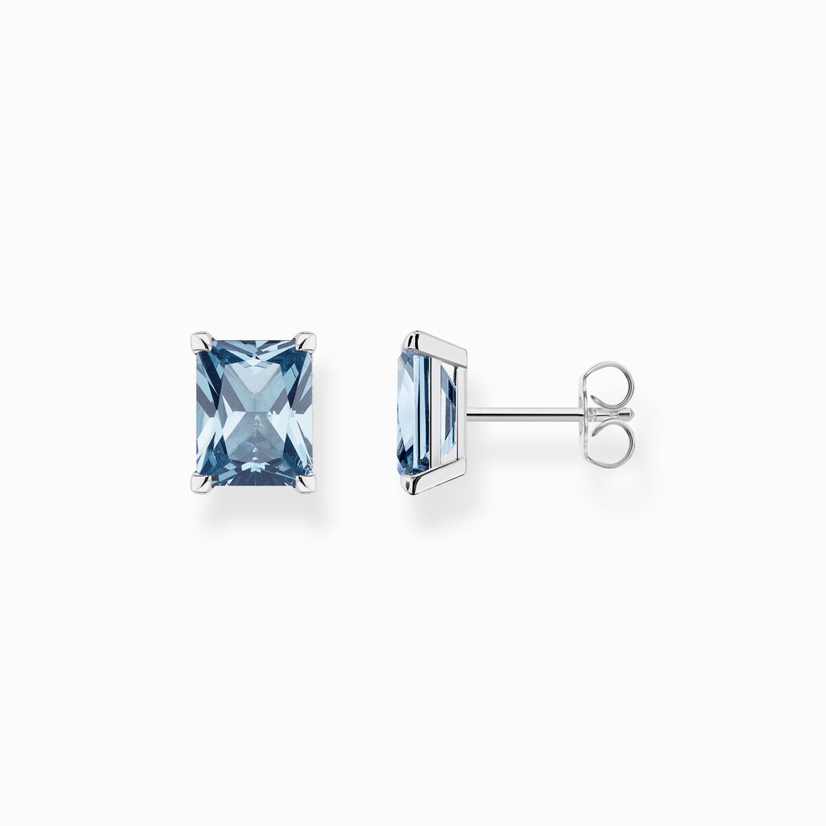 Ear studs with aquamarine-coloured stone silver