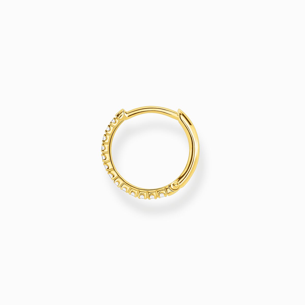 Single hoop earring white stones gold