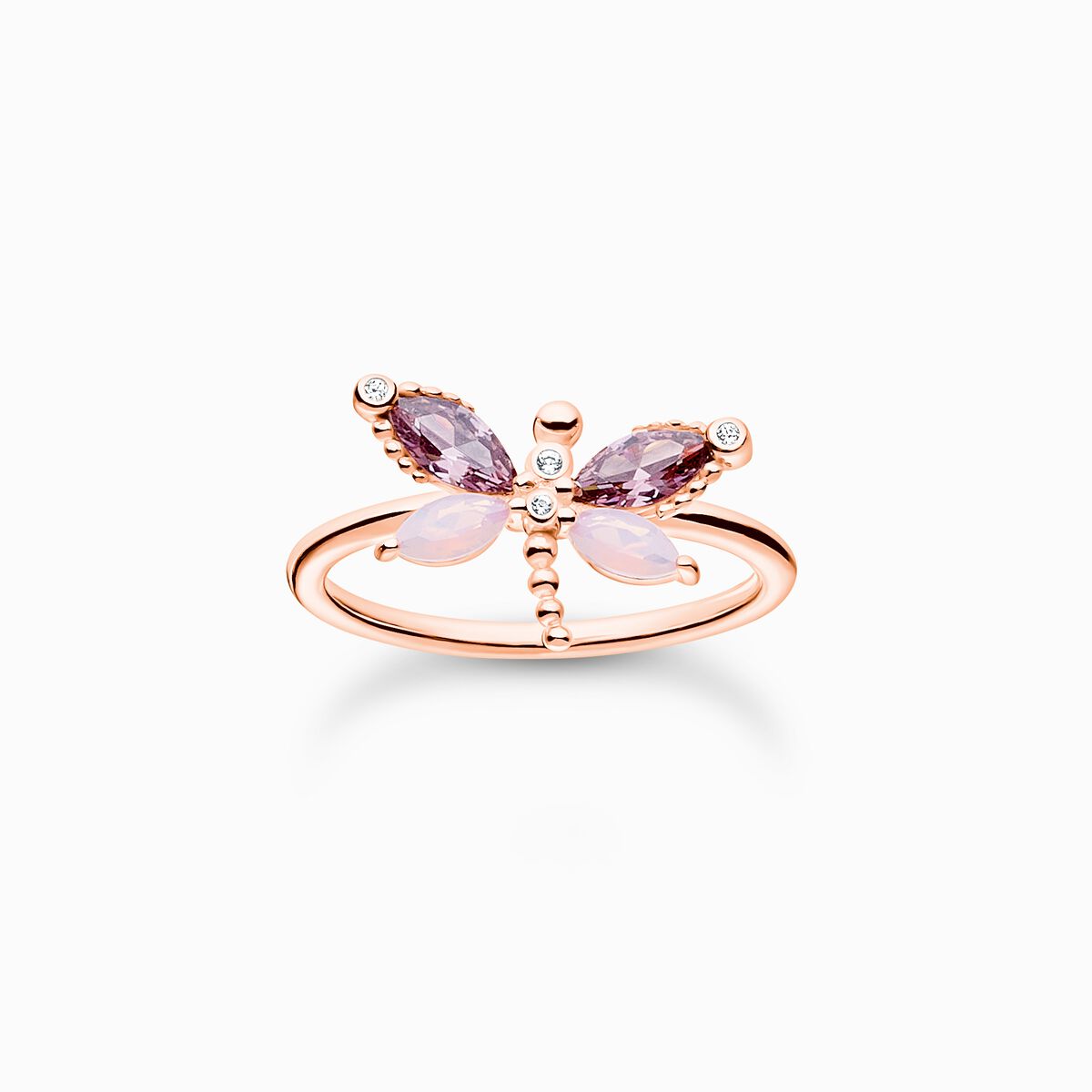 Ring dragonfly with stones rose gold