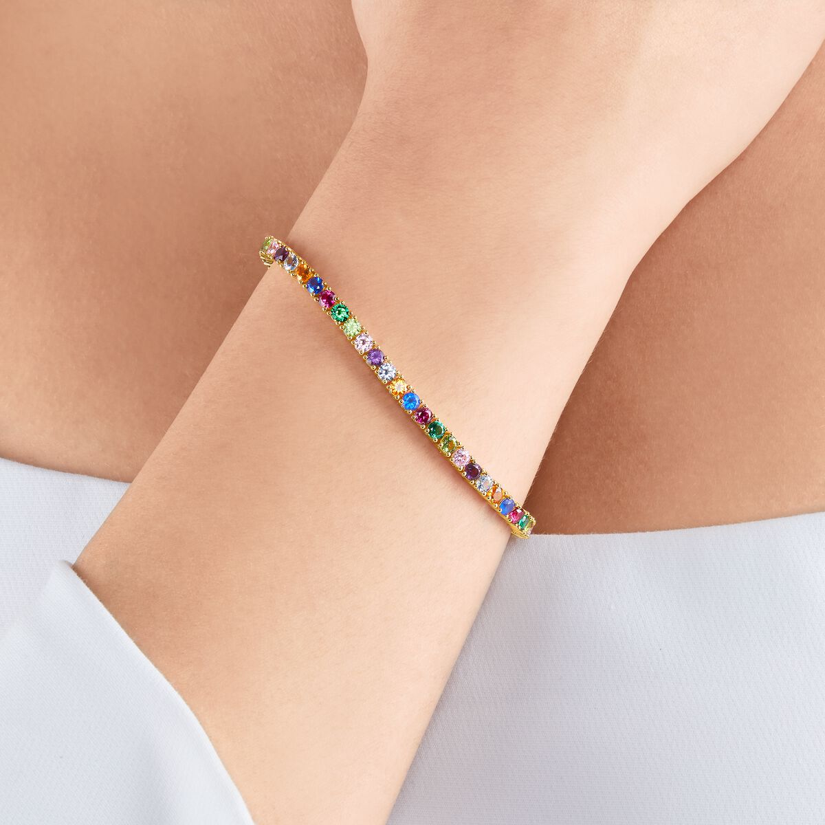 Tennis bracelet with colourful stones gold plated