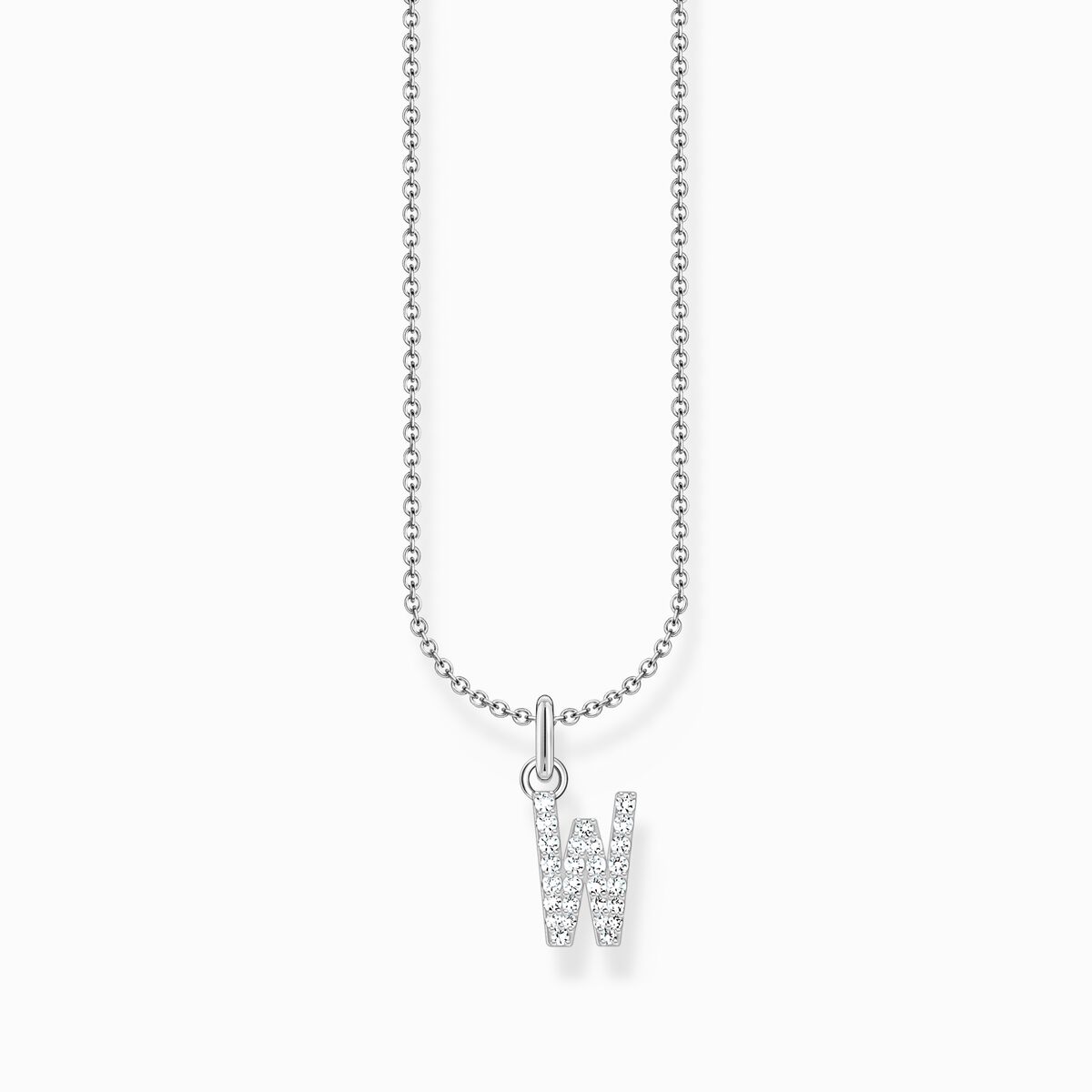 Silver necklace with letter pendant W and white zirconia