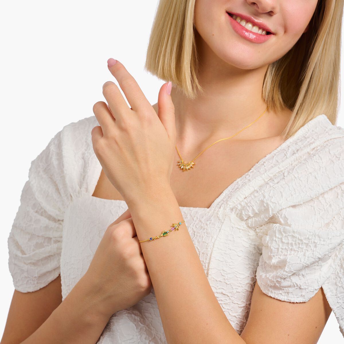 Gold-plated bracelet with colourful palm tree & cactus