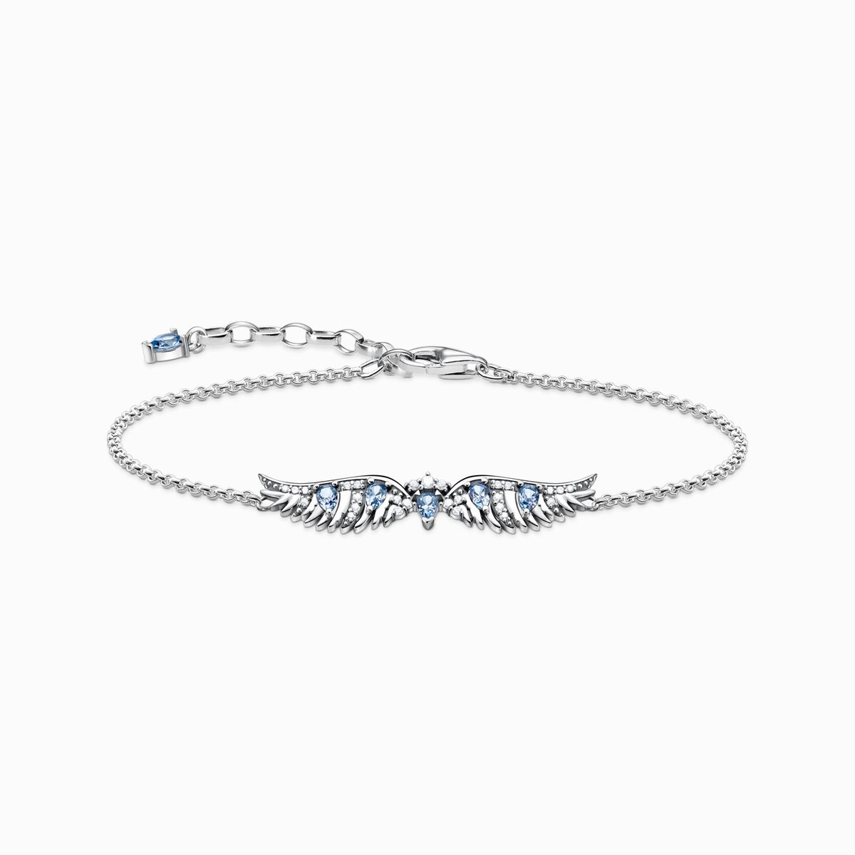 Bracelet phoenix wing with blue stones silver