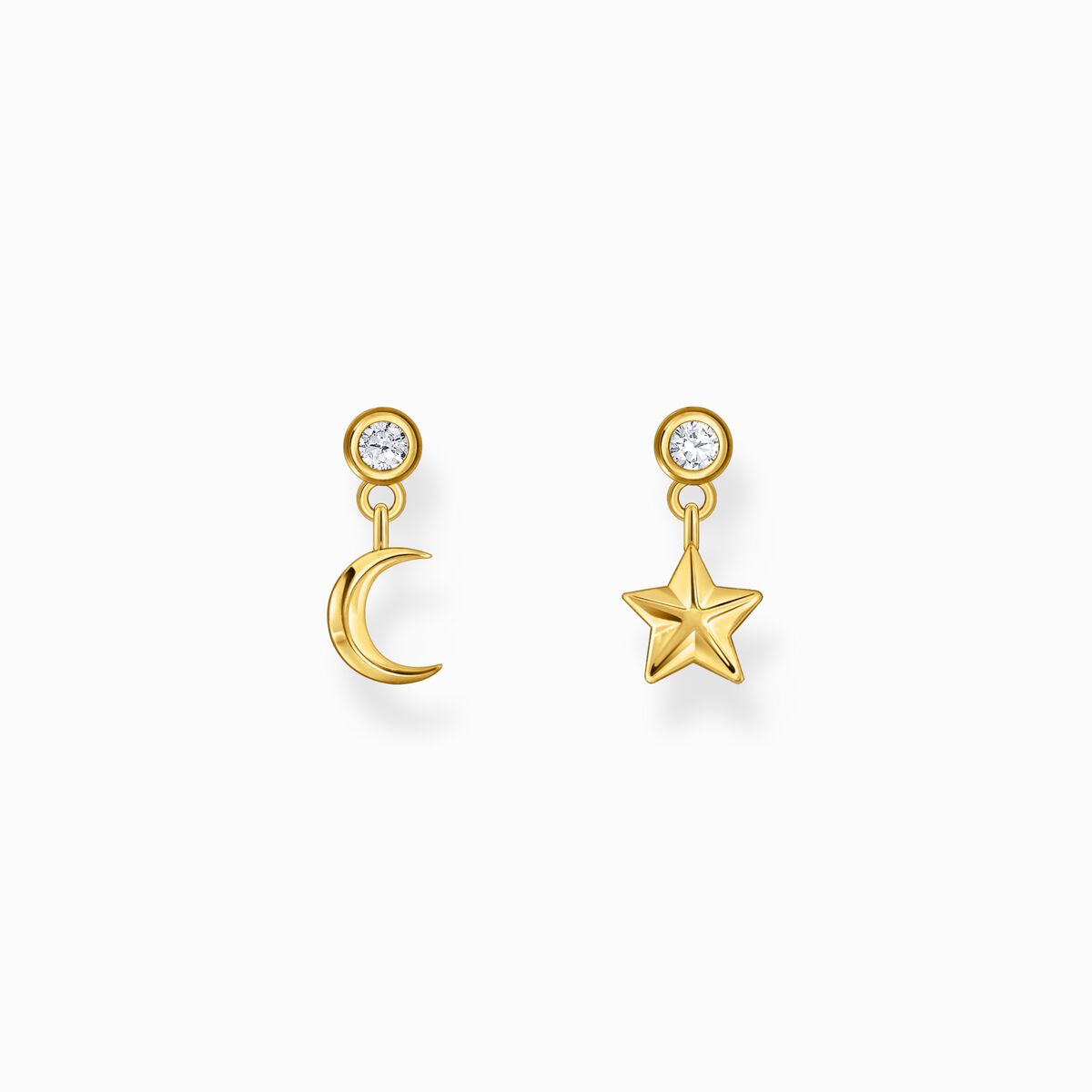 Gold-plated ear studs with sun and moon pendants