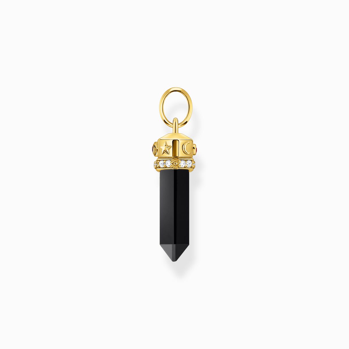 Yellow-gold plated pendant with onyx in hexagon-shape and stones