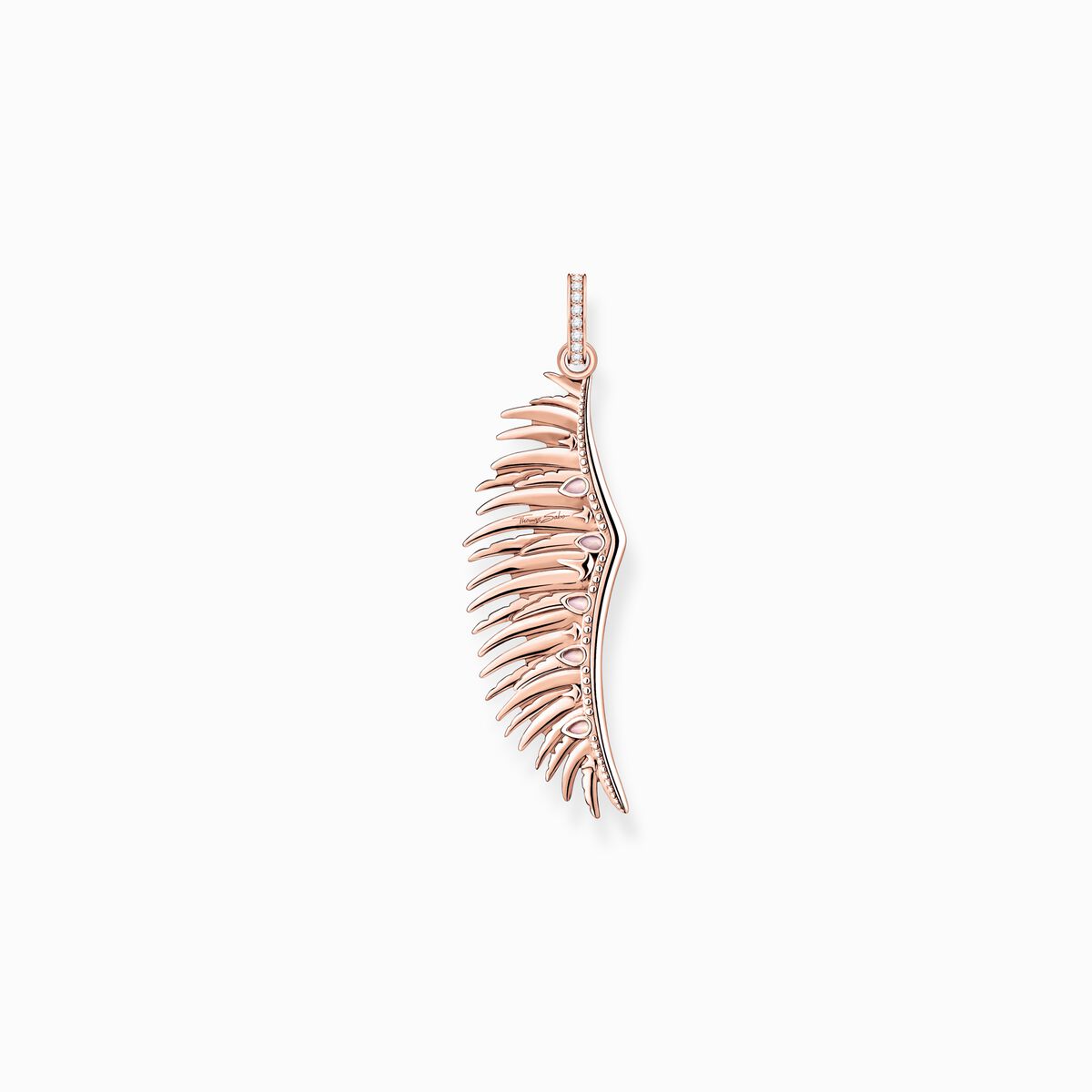 Pendant phoenix wing with pink stones rose gold