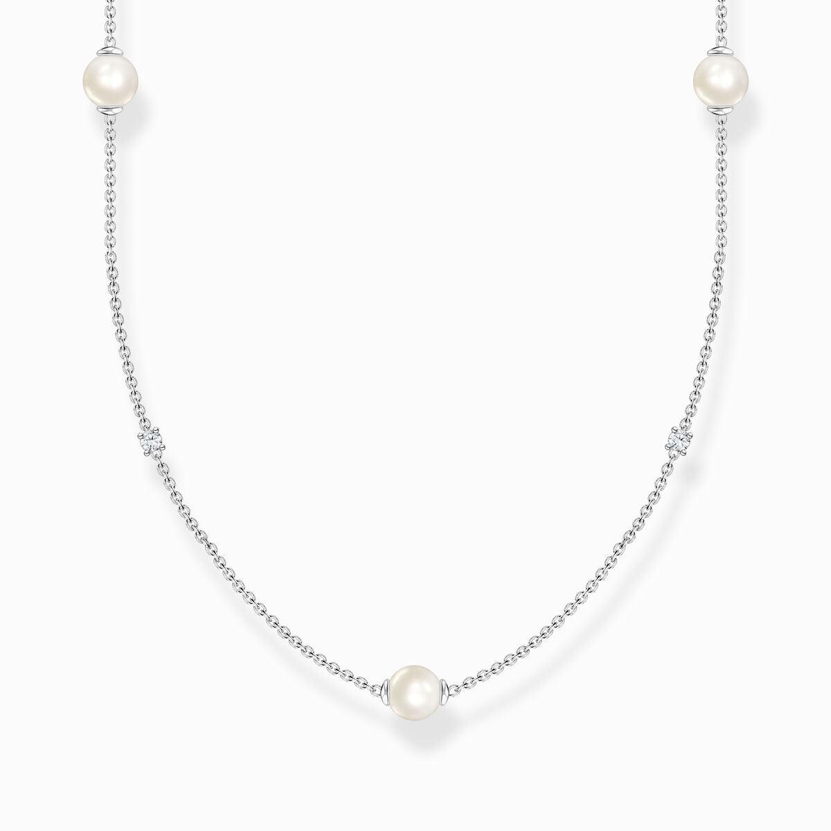 Necklace pearls with white stones silver