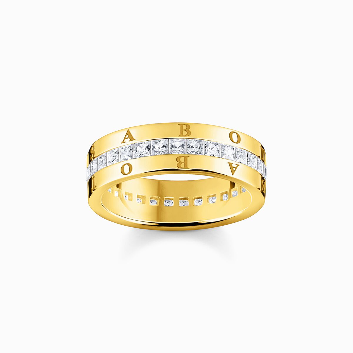 Band ring with white stones pavé gold plated