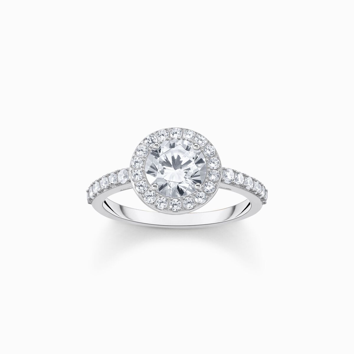 Silver halo ring with white zirconia in brilliant cut