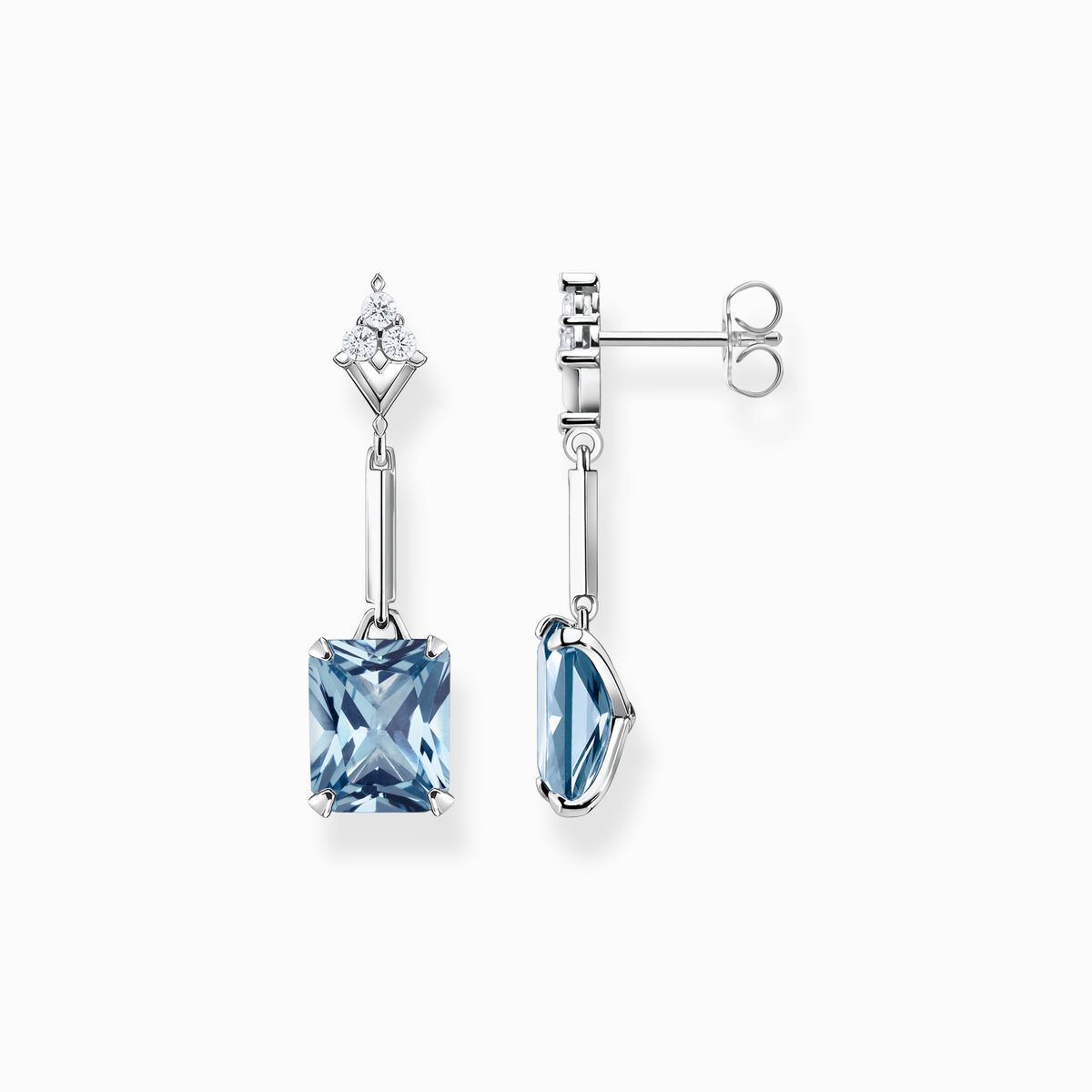 Earrings with aquamarine-coloured and white stones silver