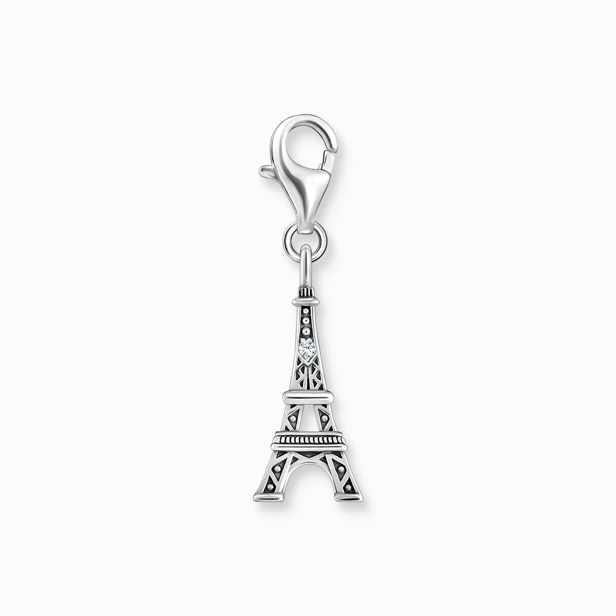 Silver charm pendant with Eiffel Tower and white zirconia