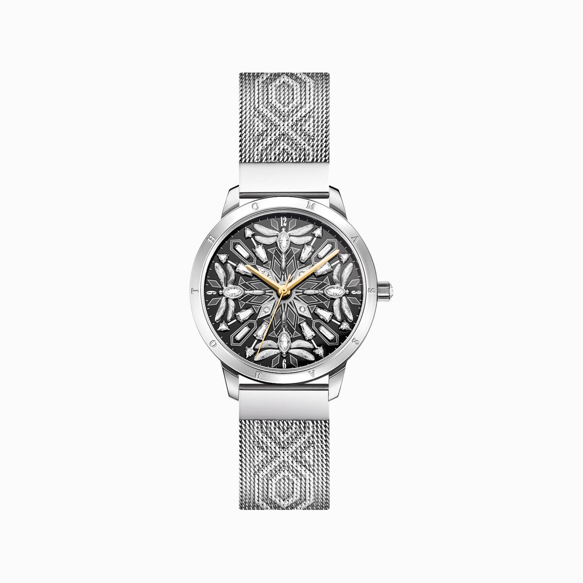 Silver women's watch with 33 mm, dragonflies & zirconia