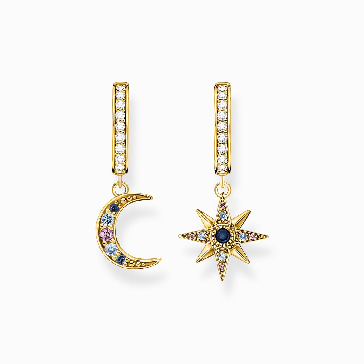 Hoop earrings Royalty star & Moon gold