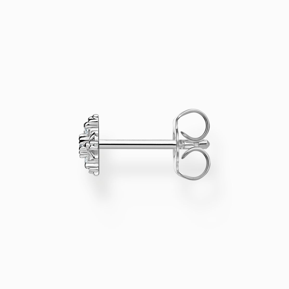 Single ear stud snowflake with white stones silver