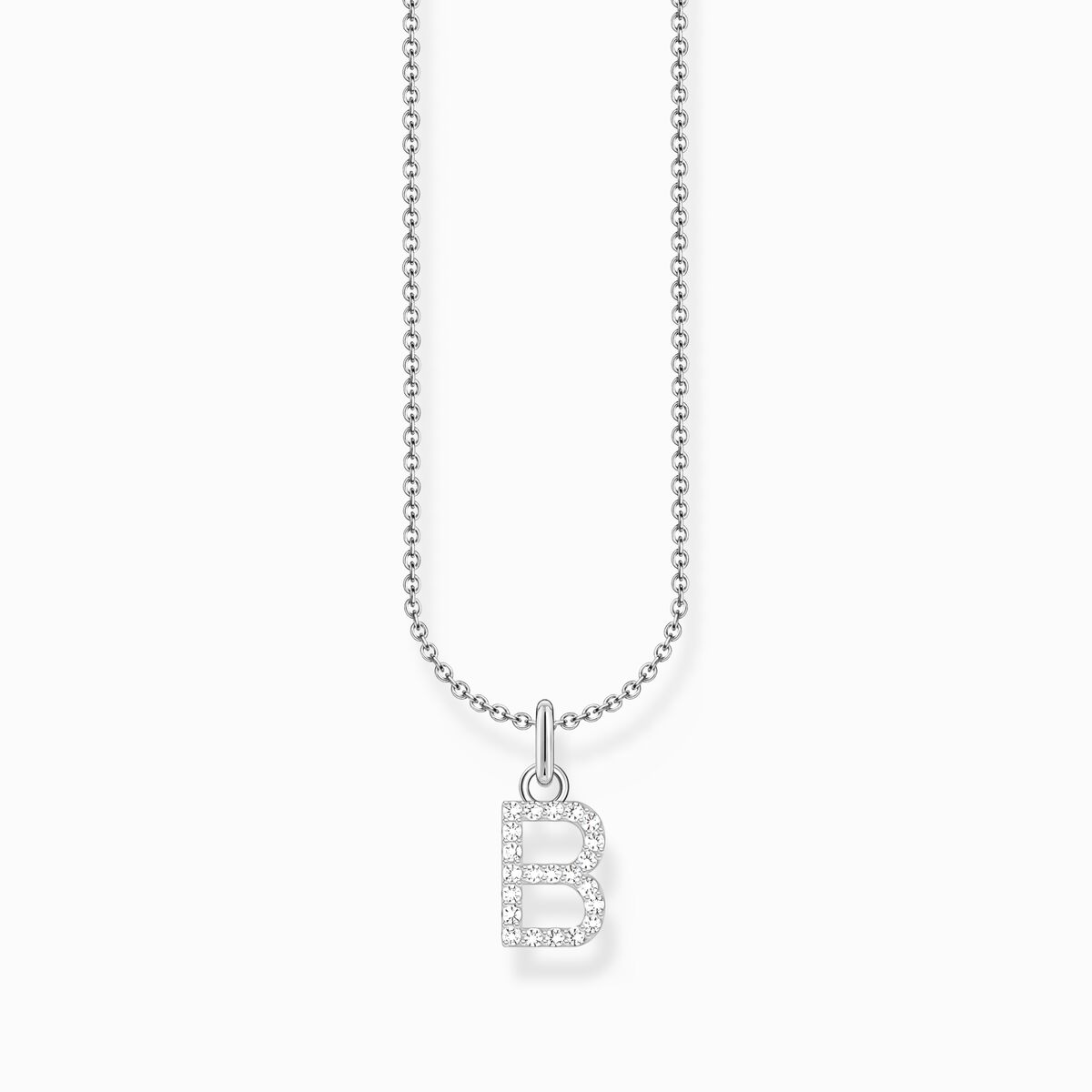 Silver necklace with letter pendant B and white zirconia