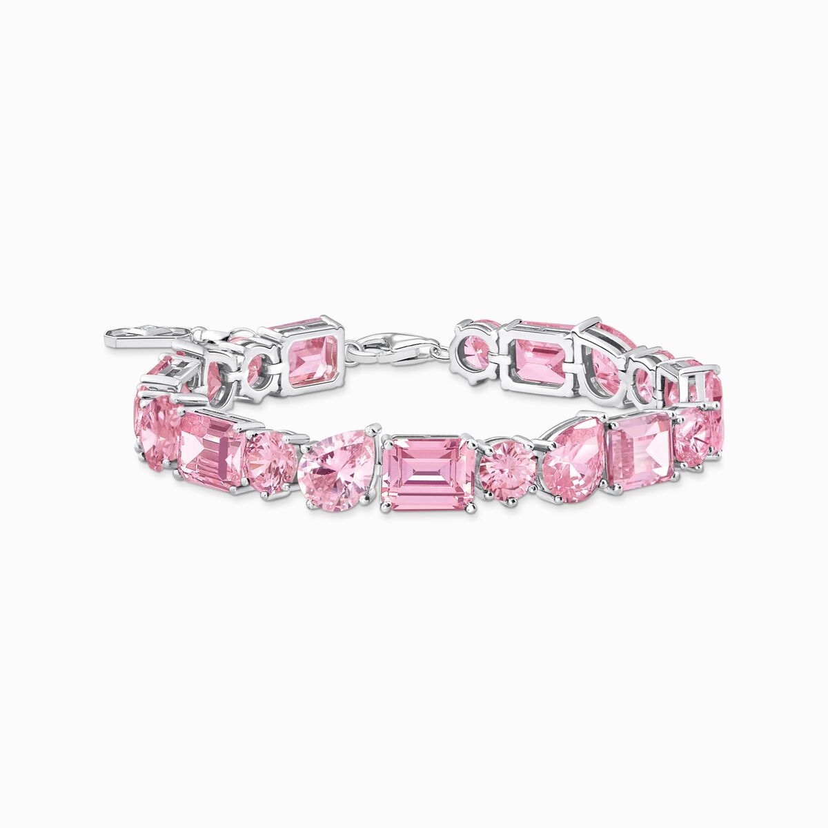 Silver tennis bracelet with 20 pink zirconia stones