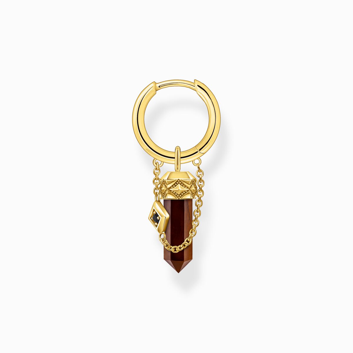 Gold-plated single hoop earring with red tiger's eye pendant