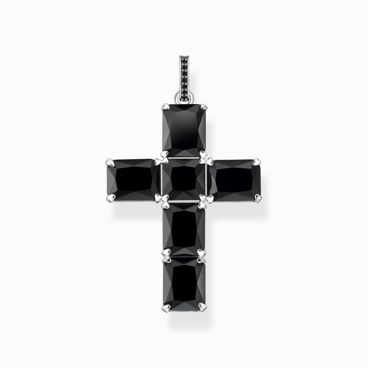 Pendant cross with black stones silver