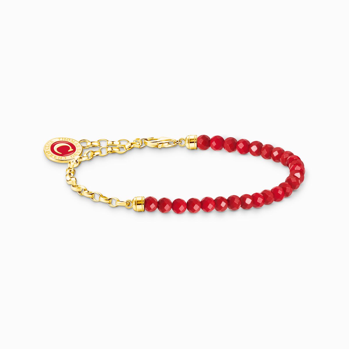 Gold-plated charm bracelet with red beads