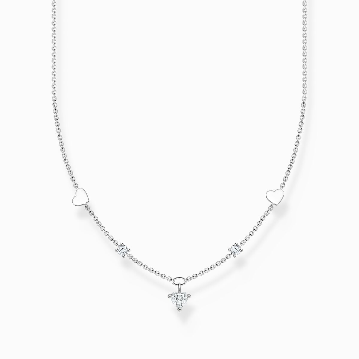 Necklace with hearts and white stones silver