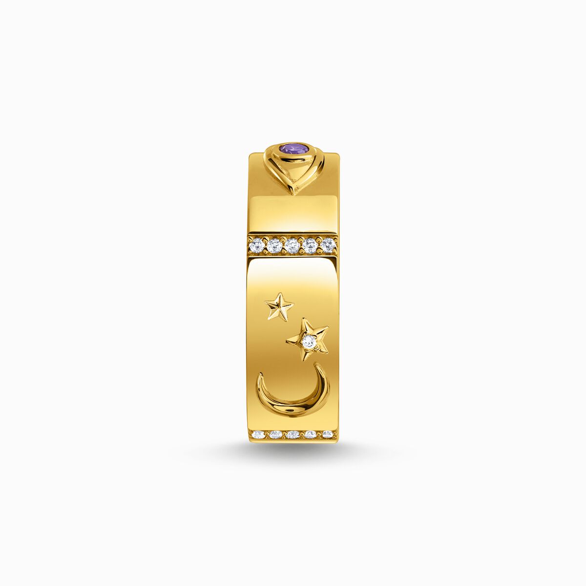 Yellow-gold plated ring with various cosmic motifs and stones
