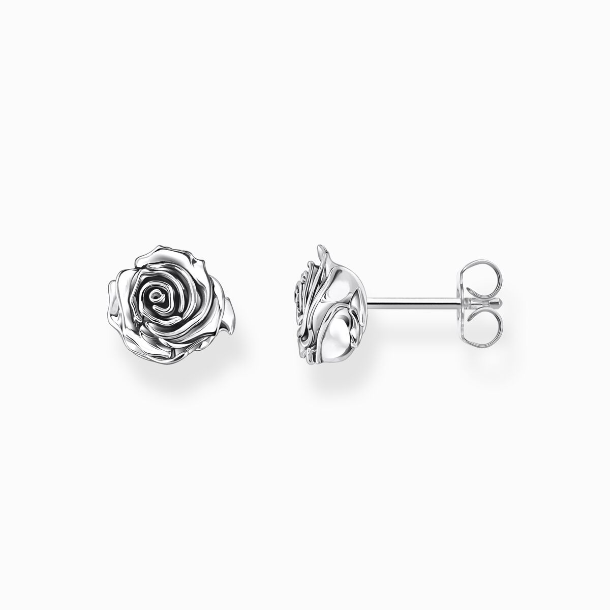Silver Midnight Rose ear studs